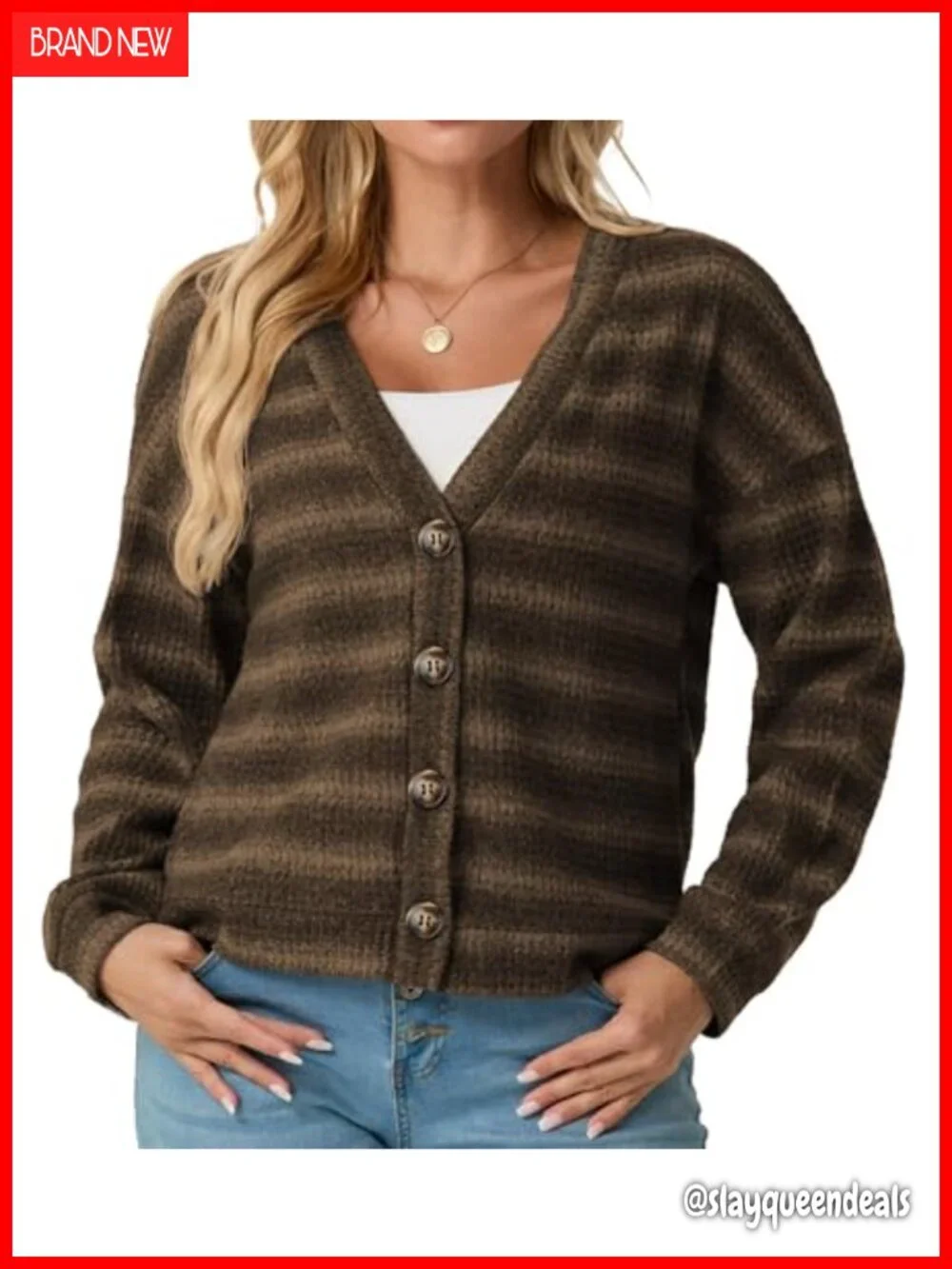 Lightweight Cropped Cardigan V Neck Long Sleeve Waffle Knit Button Up Sweater